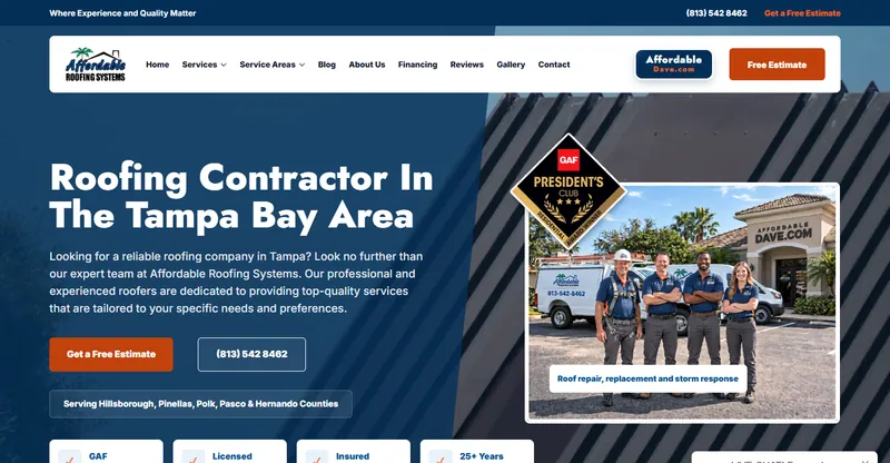 Website preview for Affordable Roofing Systems